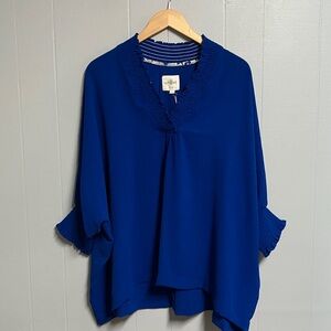NWT Umgee Royal Blue Women's Blouse Large V Neck New with Tags Cute!